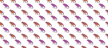 Dinozorlarla birlikte geometrik kusursuz desen. Saurischian dinozorları. Ambalaj veya giysi için renkli kertenkele benzeri dinozorlar.