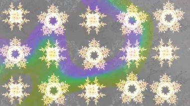 Renkli unsurlarla hareketli arka plan görüntüleri. Çiçekler. Eski model. Bayrak tarzı. Altın, altın. Video kaydı. Şablon.