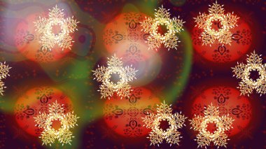 Raster illüstrasyonu. Noel kahverengisi, kırmızı ve portakalları. Sihirli kahverengi, kırmızı ve turuncu tatil soyut arka plan yıldız ve düşen kar taneleri.