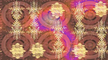 Kar taneleri, radyal kahverengi, pembe ve bej renkler. Renkli arka planda güzel kar taneleri. Raster illüstrasyonu..