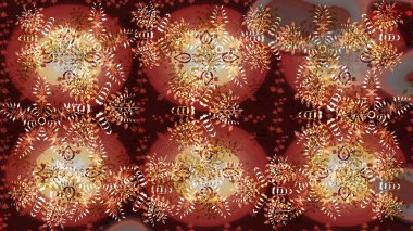 Raster illüstrasyonu. Renkler. Noel ve yeni yıl moda baskıları için tatil tasarımı. Kahverengi, kırmızı ve bej kar taneleri. Kar taneleri soyut arkaplan ile Noel sevimli arka plan.