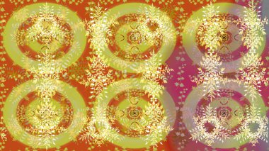 Kar tanesi raster deseni. Raster illüstrasyonu. Sarı, nötr ve turuncu renkli kar taneleri. Renkli arka planda izole tatlı kar taneleri.