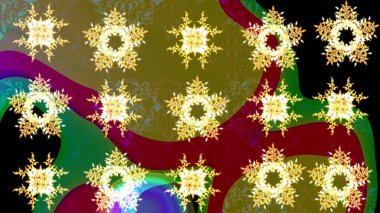 Düz yatıyordu. Raster illüstrasyonu. Kış konsepti Kahverengi, kırmızı ve sarı renklerde kar tanelerinden oluşan kış deseni.