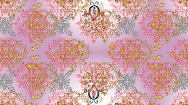 Soyut çiçek desensiz arkaplan. Raster deseni. Raster illüstrasyonu. Tarafsız, pembe ve bej renklerde. Küçük çiçekte sevimli çiçek deseni var..