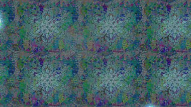 Soyut etnik raster çizim kalıbı. Kabile sanatı boho baskısı, klasik çiçek arkaplanı. Arkaplan dokusu, duvar kağıdı, çiçek teması mavi, yeşil ve nötr renkler.