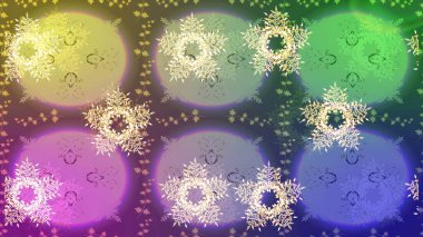 Güzel soyut kar tanesi raster tasarımı. Düz kar karalama ikonları, kar taneleri silueti nötr, mor ve yeşil renkler noel afişi için, kartlar. Yeni yıl kar tanesi.