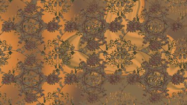 Çiçekli, pürüzsüz bir desen. Raster çiçekleri klasik tarzda çizilmiş. Kahverengi, turuncu ve bej renkli bahar çiçekleri. Raster illüstrasyonu.