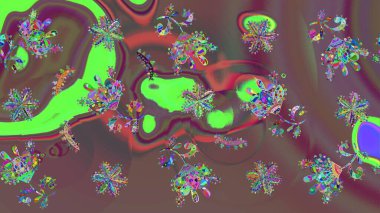 Kar taneleri tasarımı. Son moda kar taneleri ve elementler onun kartlarını gösteriyor. Retro tarzı, kış elementleri. Modern soyut tasarım posteri, kapak, kahverengi, yeşil ve mor renkli kart tasarımı.