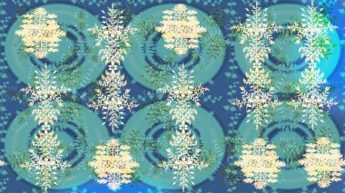 Mavi, nötr ve bej renkli kar taneli tabela. Düz dizayn. Kar Tanesi Mozaik ikonu. Raster illüstrasyonu. Grafiksel element dekorasyonu. Sembol kışı, donmuş, Noel, yeni yıl tatili.