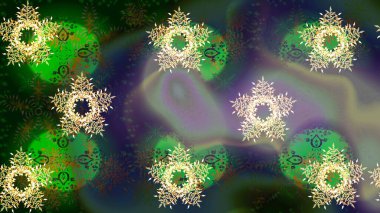 Basit bir kar tanesi. Yeşil, gri ve mavi renklerde şirin kar taneleri. Soyut duvar kâğıdı, ambalaj dekorasyonu. Kışın sembolü, mutlu noeller, mutlu yeni yıl kutlaması Raster illüstrasyonu..