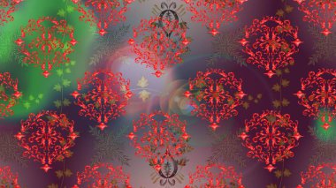 Patlayan çiçekler soyut olarak yerleştirilmiş. Raster deseni. Yumuşak, bahar çiçekleri kahverengi, mor ve yeşil renklerde. Raster illüstrasyonu.