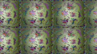 Renkli unsurlarla hareketli arka plan görüntüleri. Çiçekler. Eski model. Bayrak tarzı. Altın, altın. Video kaydı. Şablon.