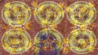 Renkli unsurlarla hareketli arka plan görüntüleri. Çiçekler. Eski model. Bayrak tarzı. Altın, altın. Video kaydı. Şablon.