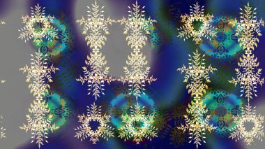 Raster illüstrasyonu. Raster illüstrasyonu. Kar Tanesi Simgesi. Kar taneleri mavi, gri ve yeşil renklerde izole edilmiş.