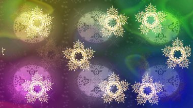 Yeşil, mavi ve nötr renklerde kristal kar tanesi. Raster illüstrasyonu.