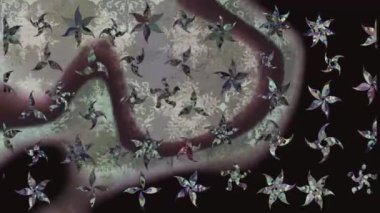 Renkli unsurlarla hareketli arka plan görüntüleri. Çiçekler. Eski model. Bayrak tarzı. Altın, altın. Video kaydı. Şablon.