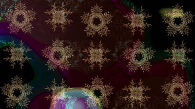 Kar tanelerinin soyut arkaplanlı Noel şablonu. Raster illüstrasyonu. Kahverengi ve siyah renkler. Noel ve Yeni Yıl moda baskıları için tatil tasarımı.