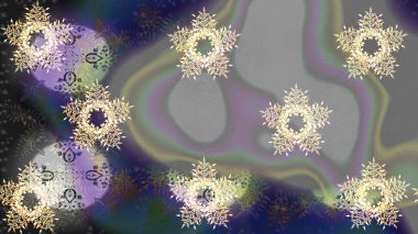 Kar tanelerinin soyut arkaplanlı Noel şablonu. Raster illüstrasyonu. Gri, nötr ve bej renkler. Noel ve Yeni Yıl moda baskıları için tatil tasarımı.