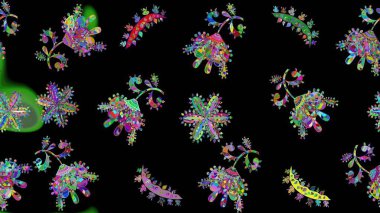 Güzel soyut kar tanesi raster tasarımı. Düz kar karalama ikonları, kar taneleri silueti siyah, yeşil ve mavi renkler noel afişi, kartlar. Yeni yıl kar tanesi.