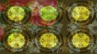 Güzel soyut kar taneleri raster tasarımı. Yeni yıl kar tanesi. Düz kar karalama ikonları, kar taneleri silueti kahverengi, yeşil ve sarı renklerde Noel afişi, kartlar.