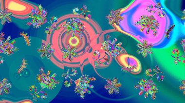 Raster illüstrasyonu. Çiçek buketleriyle klasik bir eskiz şekli. Mavi renklerde.