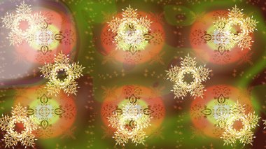 Basit bir kar tanesi. Kışın sembolü, mutlu noeller, mutlu yeni yıl kutlaması Raster illüstrasyonu. Soyut duvar kâğıdı, ambalaj dekorasyonu. Kahverengi, turuncu ve yeşil renkler.