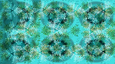 Raster skeci. Grafiksel element dekorasyonu. Siluet kar tanesi işareti izole edilmiş mavi, yeşil ve nötr renkler. Kar Tanesi Mozaik ikonu. Sembol kışı, donmuş, Noel, yeni yıl tatili. Düz tasarım.