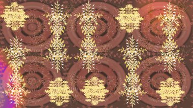 Kar taneleri arka planda. Kış kartı Mutlu Noeller, Yeni Yıl ve Mutlu Tatil Raster çizimleri. Kahverengi, bej ve sarı kar taneli Noel kartı Kahverengi, bej ve sarı renkler.