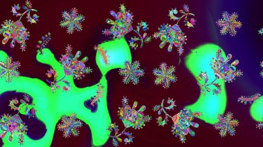 Kar taneleri deseni. Renkli arka planda izole edilmiş kar tanelerinin düz tasarımı. Kar taneleri arka planda. Raster illüstrasyonu. Kar tanesi süslemeli desen.