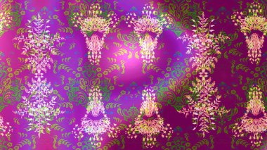 Çiçek moru, menekşe ve yeşil çizim deseni. Raster çiçek izi. Klasik taslak çizimi.