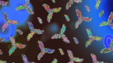 Yeni yıl kar tanesi. Düz kar karalama ikonları, yılbaşı afişi için kar taneleri silueti, kartlar. Şirin soyut kar taneleri kahverengi, mavi ve gri renkler üzerine raster tasarımı.