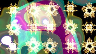 Kar taneleri tasarımı. Modern soyut tasarım posteri, kapak, yeşil, nötr ve mavi renkli kart tasarımı. Retro tarzı, kış elementleri. Moda olmuş kar taneleri ve elementler Memphis kartları.