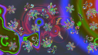 Çiçek desenli raster, yeşil, mor ve gri çizgi desenli soyut raster arkaplan. Modern stil dokusu.