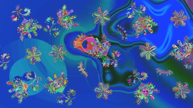 Mavi, yeşil ve menekşe çiçekli eskiz deseni, suluboya çiçek deseni, güzel çiçek, duvar kağıdı, kart ya da kumaş için fayanslı. Raster - stok.