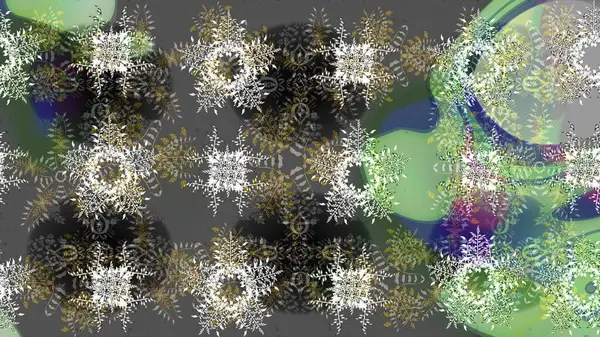 Kış kar taneleri, raster arka plan. Yüzey için tekrarlanan doku, ambalaj kağıdı, gri, nötr ve yeşil renkler üzerine kar tanesi.