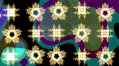 Yeşil, siyah ve mavi renkler üzerine şirin soyut kar taneleri raster tasarımı. Düz kar karalama ikonları, yılbaşı afişi için kar taneleri silueti, kartlar. Yeni yıl kar tanesi.