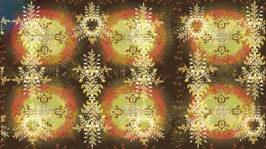 Kahverengi, nötr ve sarı renkler ve kar taneleri. Raster illüstrasyonu. Renkli arka planda izole tatlı kar taneleri.