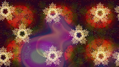 Kar tanelerinin soyut arkaplanı olan şirin bir Noel arkaplanı. Renkler. Kahverengi, mor ve kırmızı kar taneleri. Noel ve yeni yıl moda baskıları için tatil tasarımı. Raster illüstrasyonu.