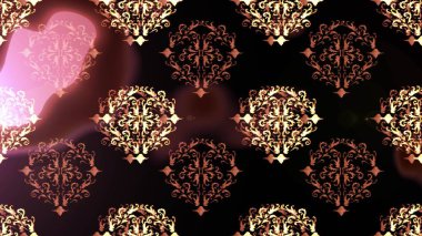 Kusursuz altın desenli bukleler. Doğu tarzı arabesk. Parlak dantel, stilize çiçekler, şal desenli. Hassas altın deseni açın. Alnında pürüzsüz desen, altın elementli pembe renkler. Raster.