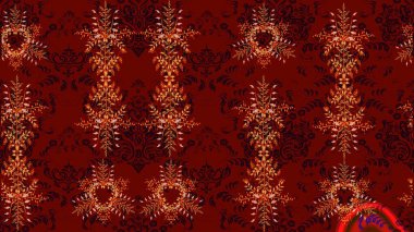 Kar tanelerinin soyut arkaplanı olan şirin bir Noel arkaplanı. Kırmızı, siyah ve kahverengi kar taneleri. Raster illüstrasyonu. Renkler. Noel ve Yeni Yıl moda baskıları için tatil tasarımı.