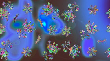 Farklı kar taneleri toplayıcısı, mavi, kahverengi ve gri renklerde kış elementleri. Raster Noel soyut renkli arkaplan ve tatlı kar tanesi.