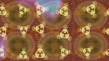 Kar tanelerinin soyut arkaplanlı Noel şablonu. Raster illüstrasyonu. Kahverengi, sarı ve nötr renkler. Noel ve Yeni Yıl moda baskıları için tatil tasarımı.