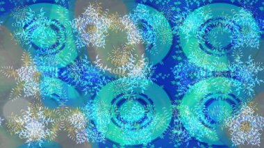 Düşen Noel stili kar taneleri. Güzel raster mavisi, nötr ve gri kar taneleri renkli bir arka planda izole edilmiş. Kar taneleri, kar yağışı. Görüntü.