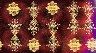 Yeni yıl kar tanesi. Güzel soyut kar taneleri raster tasarımı. Düz kar karalama ikonları, kar taneleri silueti kahverengi, kırmızı ve sarı renklerde Noel afişi, kartlar.