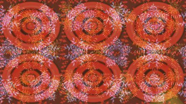 Yuvarlak raster kar tanesi. Renkli arka planda izole tatlı kar taneleri. Soyut kış turuncusu, kahverengi ve pembe süs. Güzel kar tanesi. Raster illüstrasyonu.