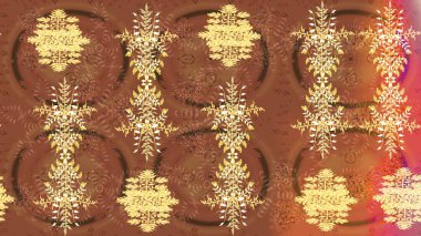 Raster illüstrasyonu. Noel kahverengisi, sarı ve portakallar. Sihirli kahverengi, sarı ve turuncu tatil soyut arka plan yıldız ve düşen kar taneleri.