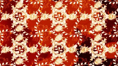 Güzel çiçekli kusursuz desen ve kırmızı, bej ve nötr renklerde yapraklar, suluboya çiçek deseni, duvar kağıdı, kart veya kumaş için fayanslı. Raster illüstrasyonu.