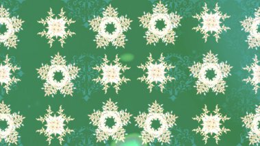 Raster illüstrasyonu. Yeşil, nötr ve bej kar taneleri. Kar tanelerinin soyut arkaplanlı Noel şablonu. Noel ve Yeni Yıl moda baskıları için tatil tasarımı.