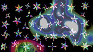 Kar taneli siyah, mavi ve yeşil renkler. Raster illüstrasyonu. Raster Noel soyut renkli arkaplan ve tatlı kar tanesi.