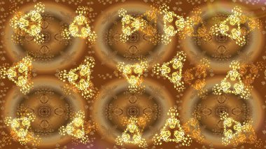 Kar tanelerinin soyut arkaplanlı Noel şablonu. Raster illüstrasyonu. Kahverengi, bej ve sarı renkler. Noel ve Yeni Yıl moda baskıları için tatil tasarımı.